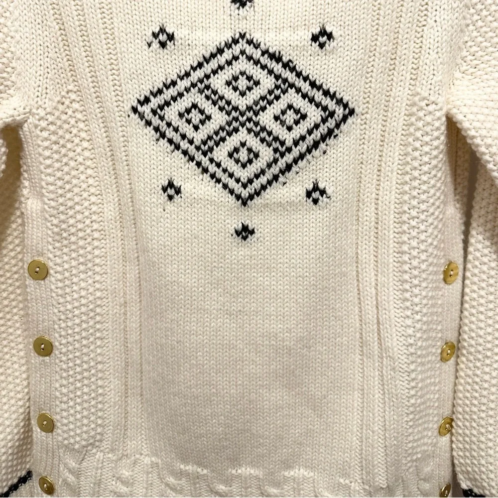 The Reeds J. Crew Turtleneck Cream Sweater Womens XS Gold Button Fair Isle Wool